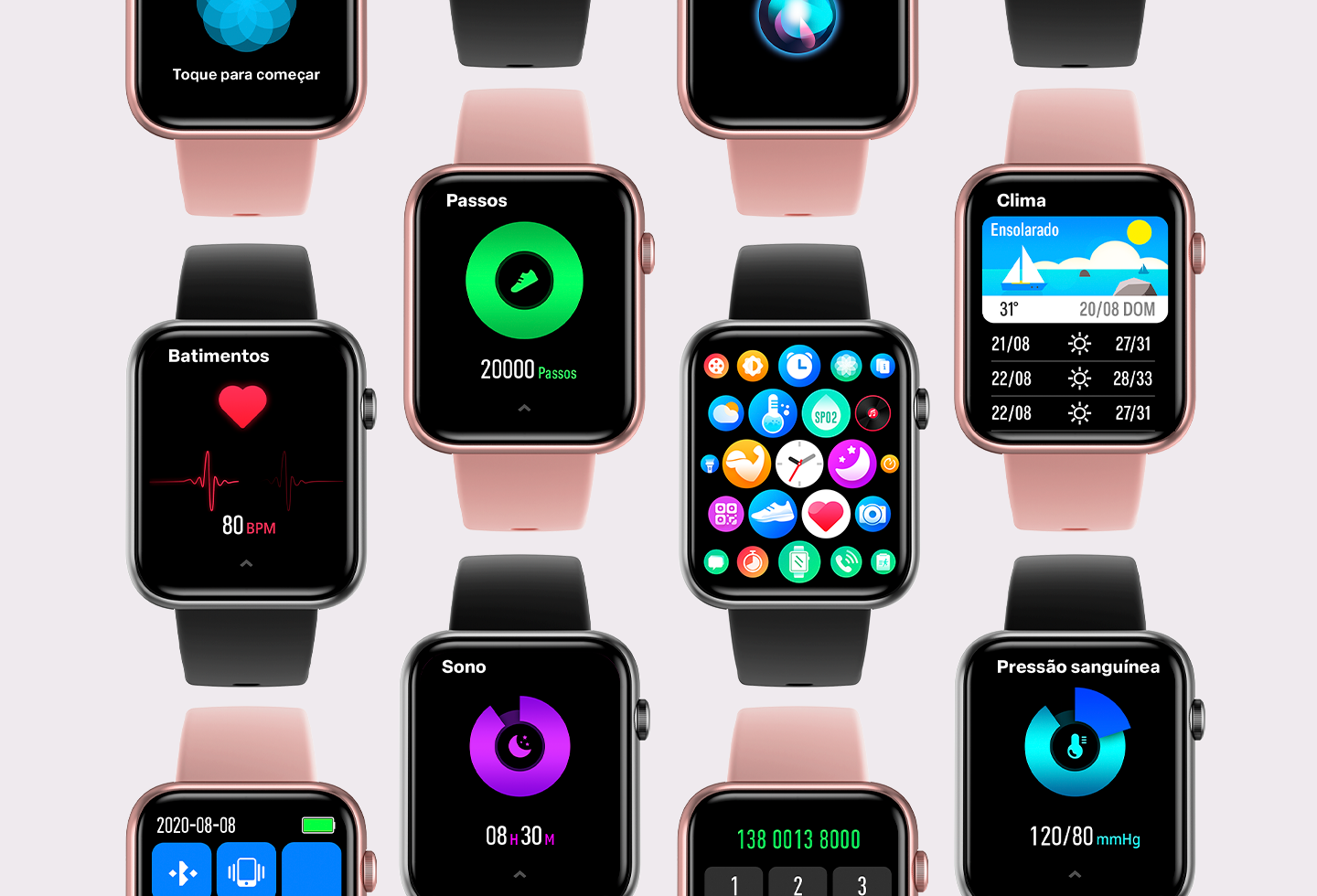 Mosaico com diversos Smartwatches